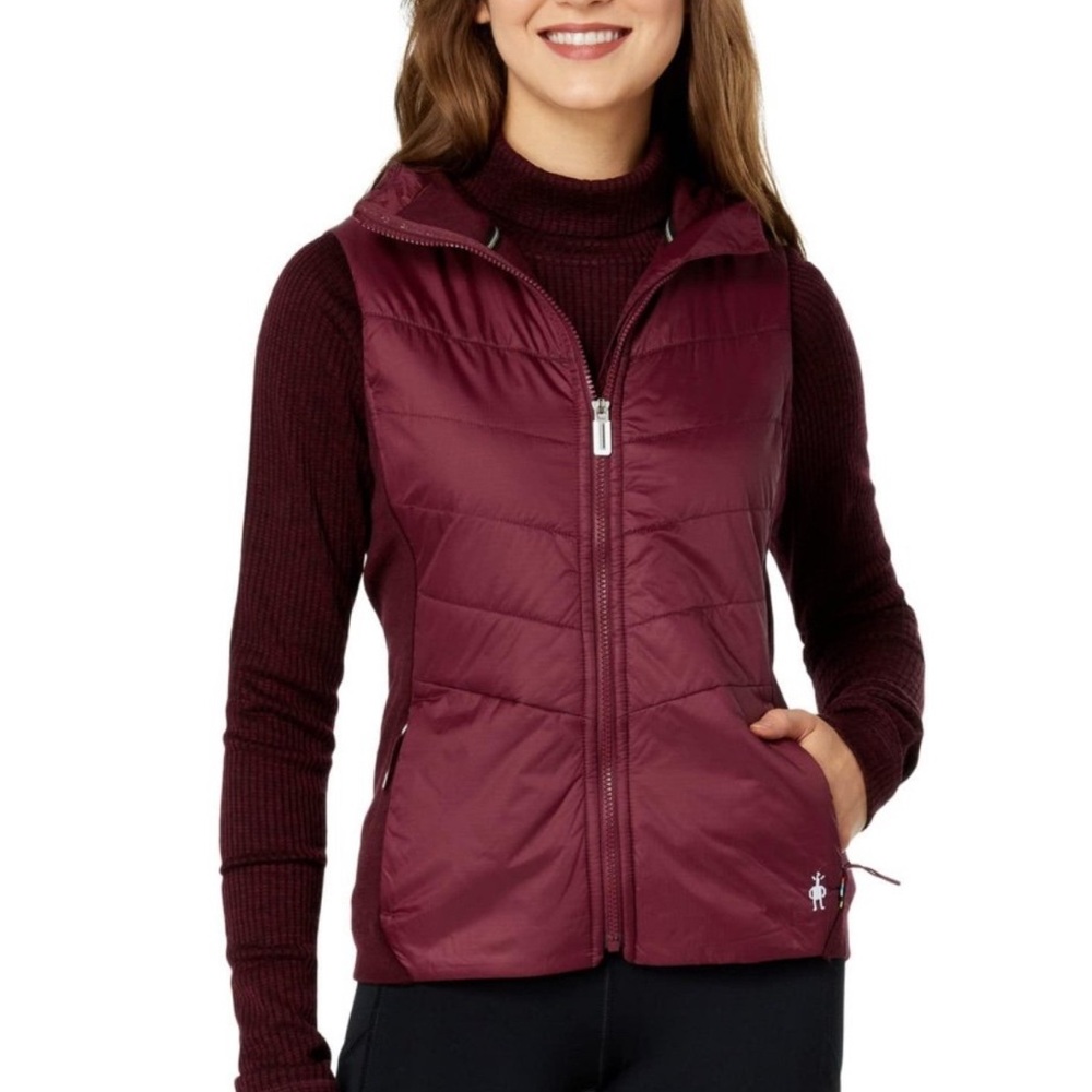 Smartwool Smartloft Hoodie Vest Women's Vest, Black Cherry size medium